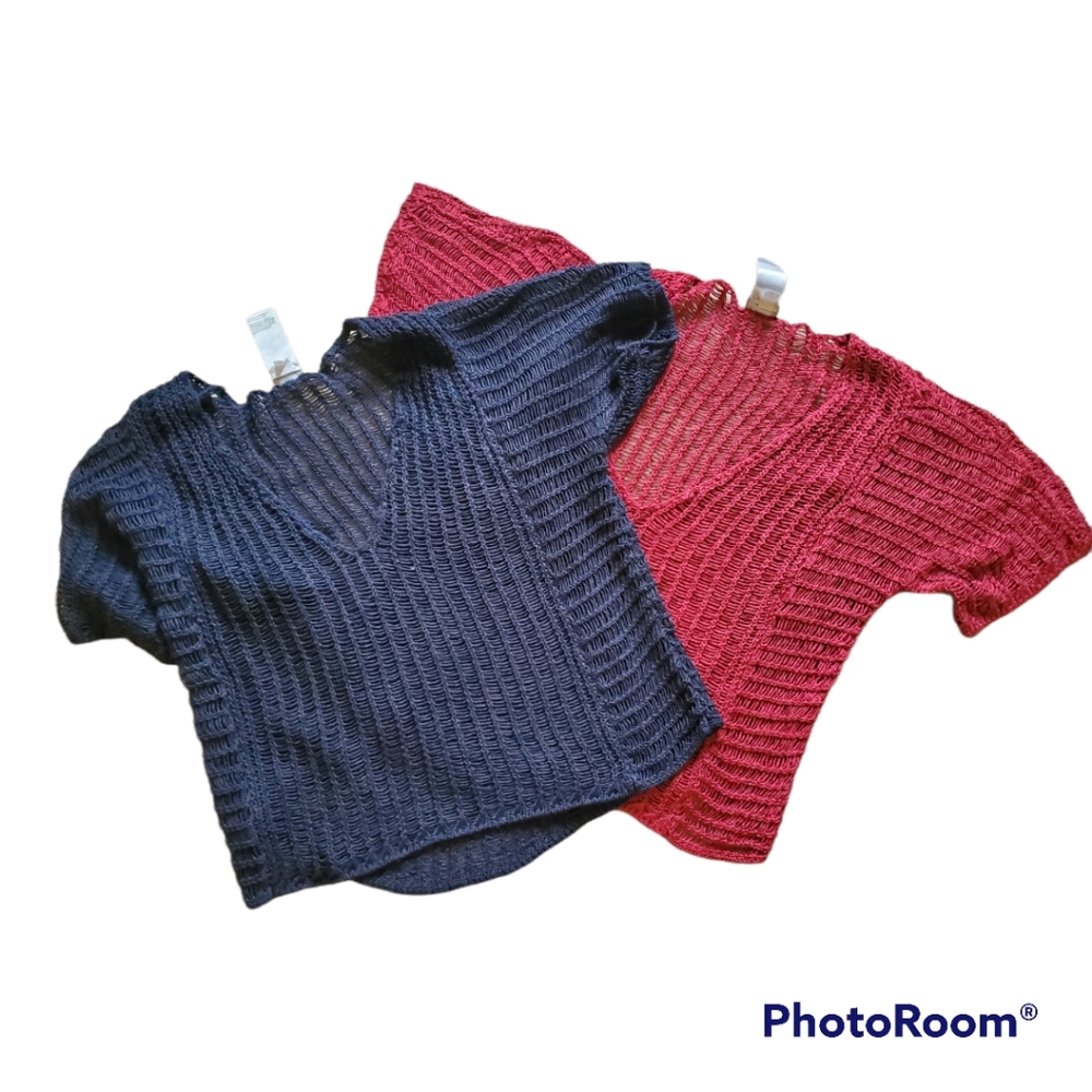 BUNDLE of 2 Chico's Tops, Open Weave, Red and Blue, XS